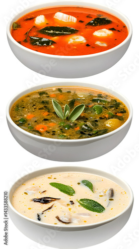 Obraz na płótnie Three Soup Bowls Isolated on Transparent Background Photo w salonie
