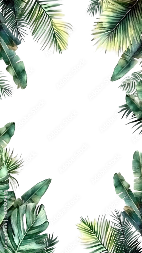 Transparent Background Tropical Watercolor Leaves Illustration Jungle Frame