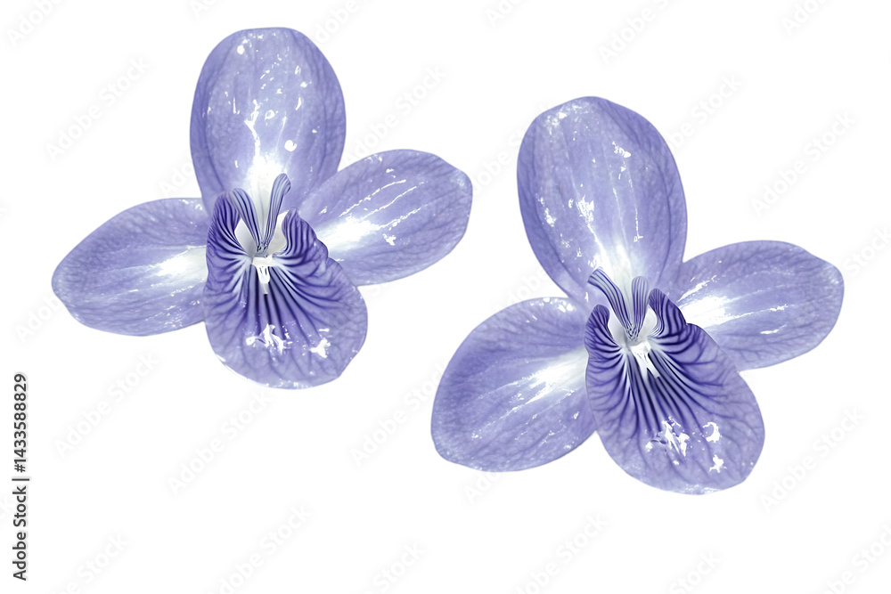 Two Isolated Violet Flowers Petals Bloom on Transparent Background