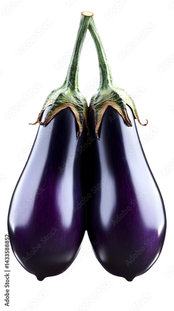 Two Purple Eggplants Isolated On Transparent Background A Photo