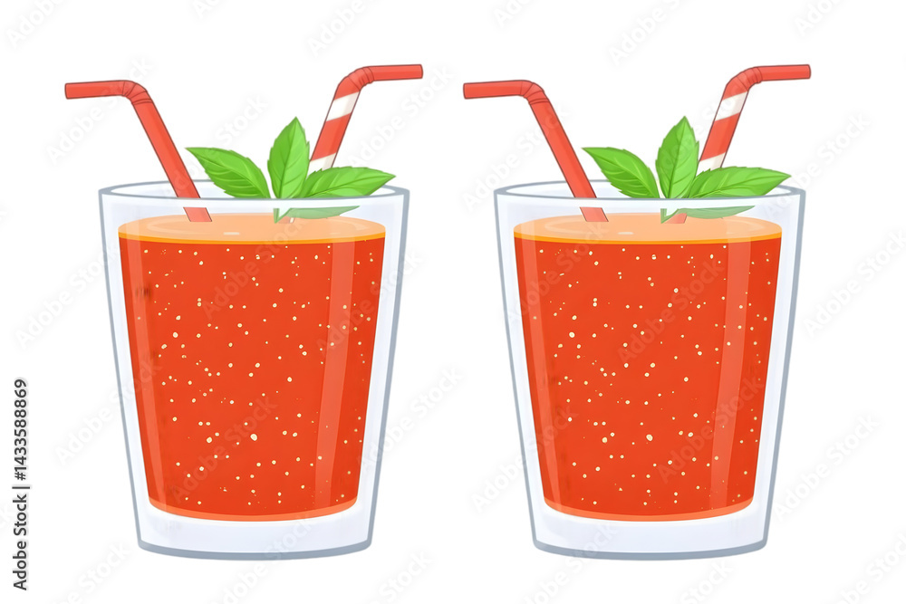 Two Refreshing Orange Smoothies With Straws and Mint Illustration in Studio