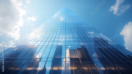 Wallpaper Mural Modern Glass Skyscraper Reflecting Blue Sky and Clouds - Low Angle View Torontodigital.ca