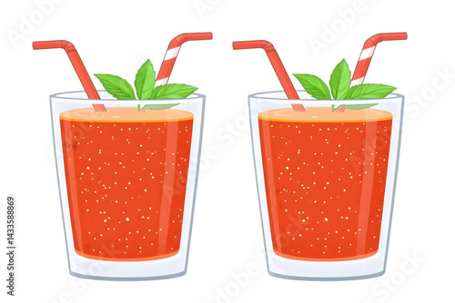 Obraz na płótnie Two Refreshing Orange Smoothies With Straws and Mint Illustration in Studio w salonie