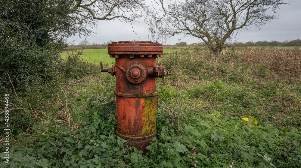 Fototapeta premium An old water pump with signs of rust and leaking connections, emphasizing long-term wear and failure.