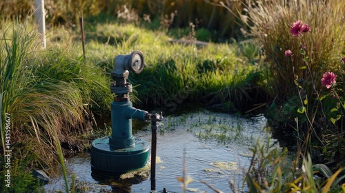 A rural house pump system with visible damage to hoses and stagnant water pooling underneath.