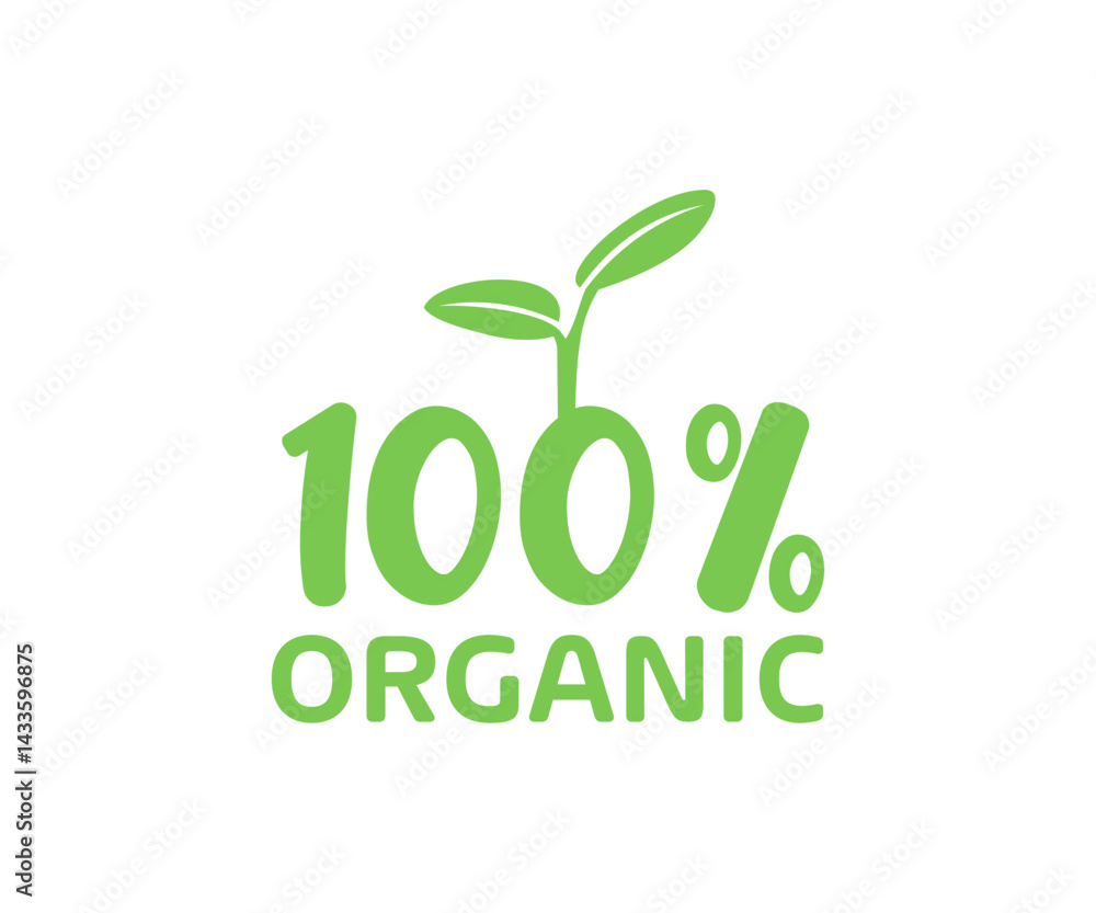 Fototapeta premium Organic 100% badge. Ecology, bio, gmo free, natural and healthy diet concept. Healthy life promotion ribbon, banner and icon vector design and illustration.