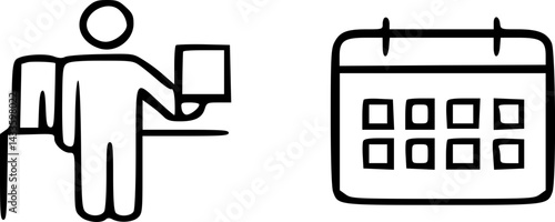 Simple Line Art Icon Person Scheduling Appointment on Calendar Planning Meeting or Event