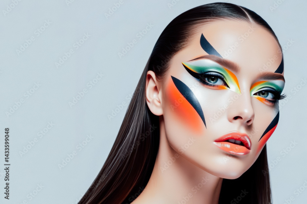 Stunning Woman with Creative Face Paint Makeup