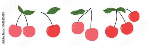 Set of abstract vector cherry. Simple cherry. Organic  fruit for juice, smoothie or healthy food. Fruit collection design for interior, poster, banner. Vector 