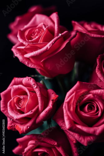 Obraz na płótnie Close-up of Stunning Pink Roses with Water Droplets w salonie
