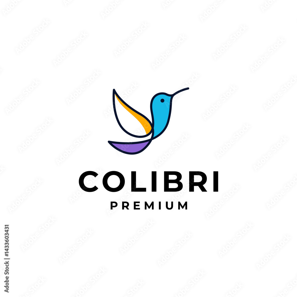 Obraz premium hummingbird colibri bird logo icon line abstract outline vector illustration