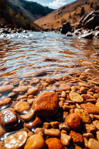 Obraz na płótnie Crystal Clear Riverbed Stones w salonie