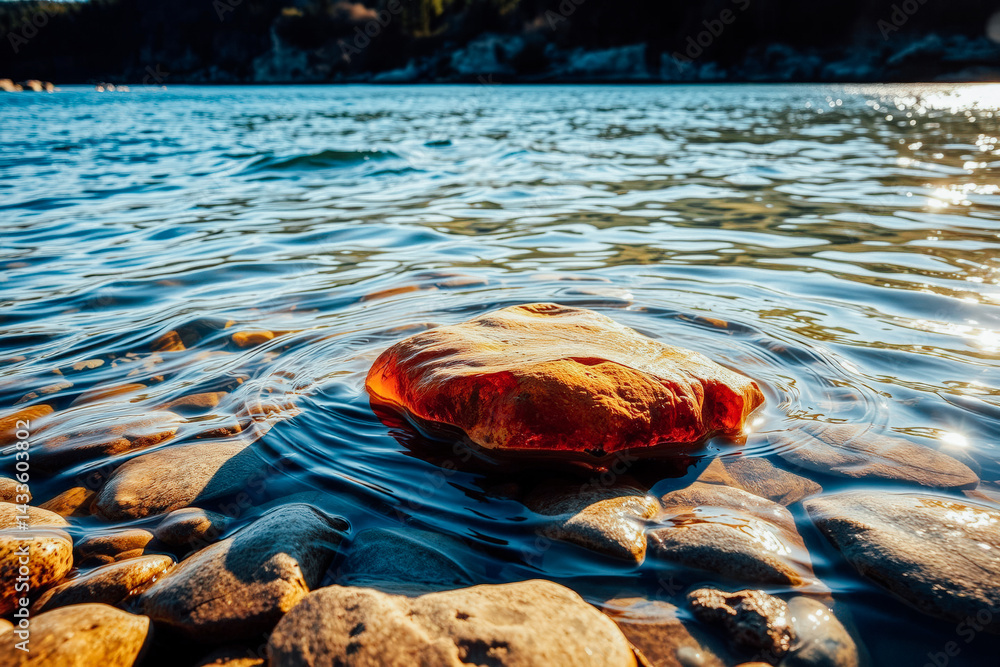 Colorful Stone in Clear Lake Water