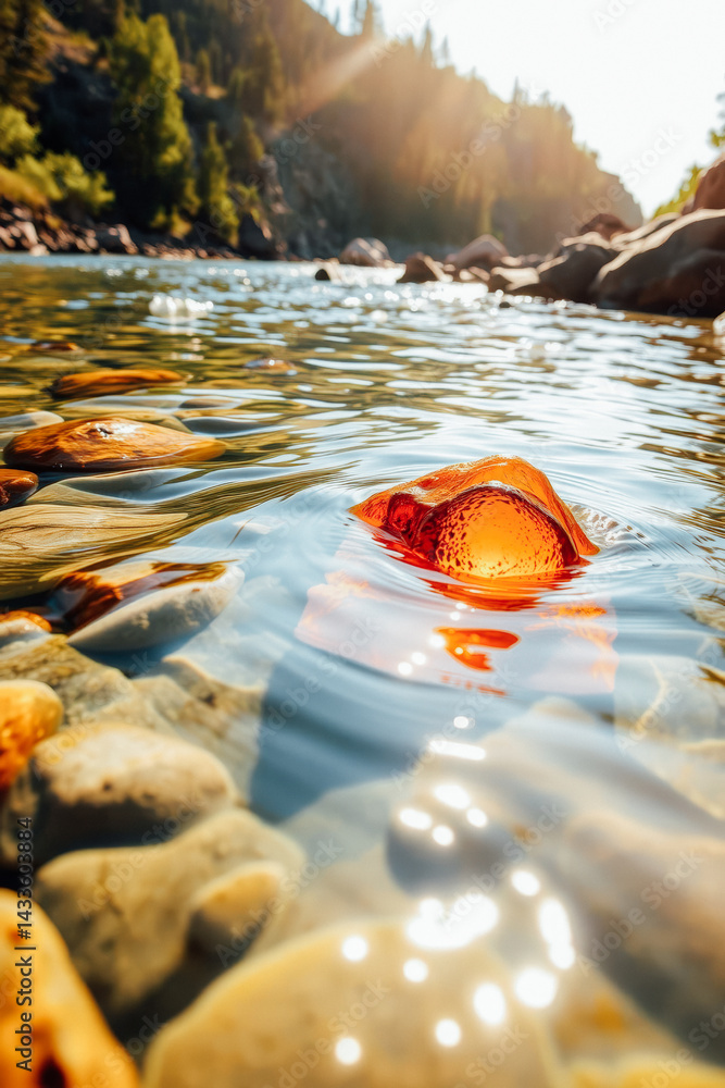 Colorful Stone in Clear Mountain River
