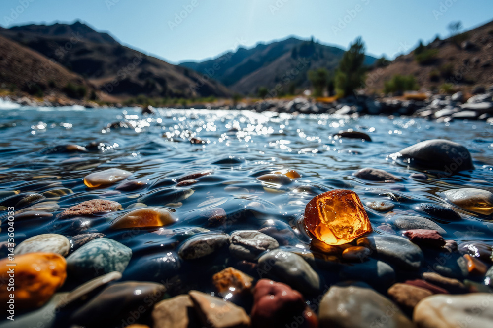 Amber Gemstone in Mountain River