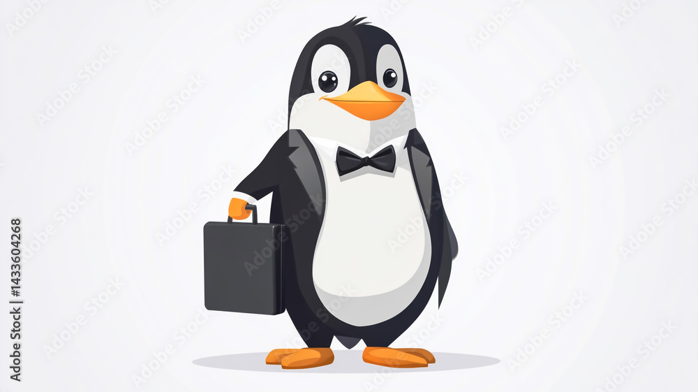 Fototapeta premium A sophisticated penguin dressed in a sharp tuxedo, confidently holding a sleek briefcase