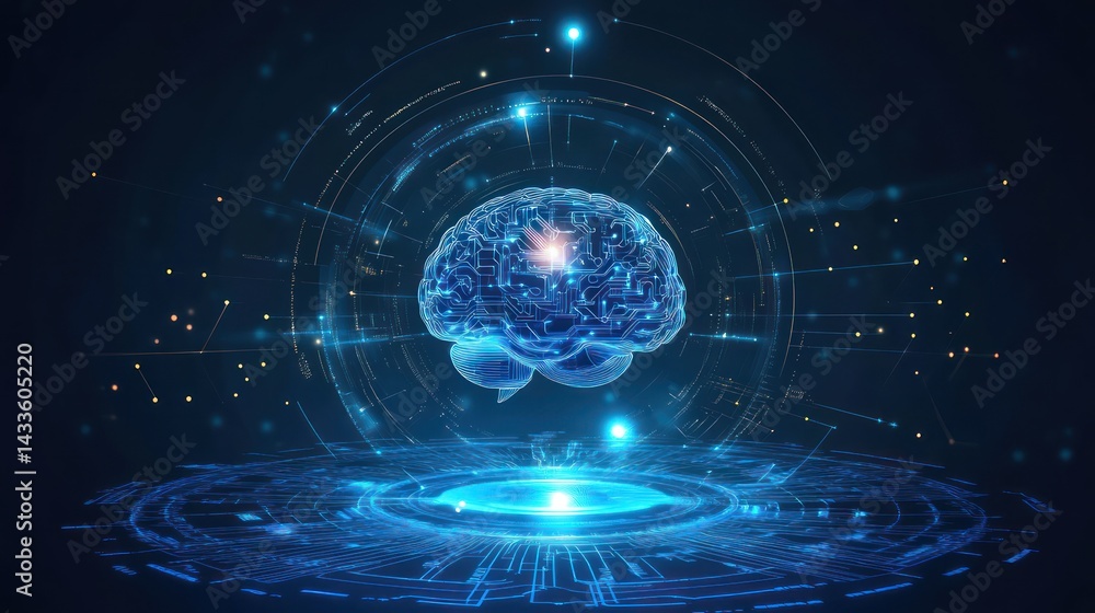Fototapeta premium Digital brain with glowing nodes for AI, future technologies, or machine learning