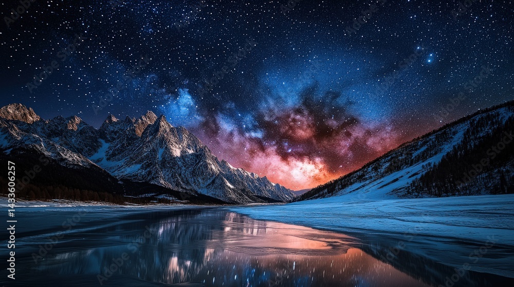 Obraz premium Celestial Mountain Reflection in Winter