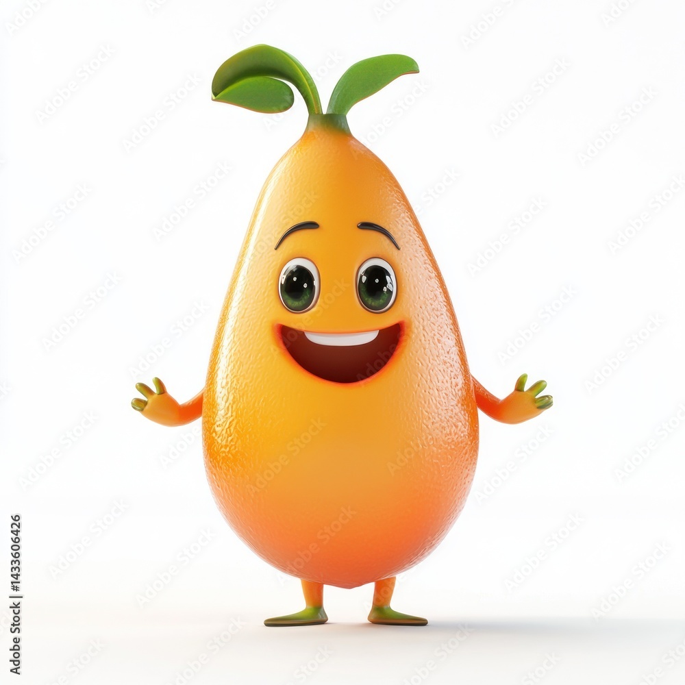 cute cartoon papaya character isolated 3D render on white background cute cartoon papaya character isolated 3D render on white background