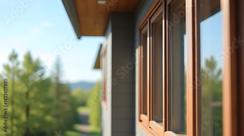 Wallpaper Mural Wooden windows in a country house in sunny weather. Buying real estate in a modern style among planted trees. Torontodigital.ca