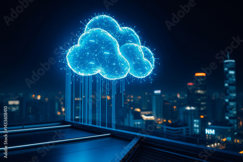 Obraz na płótnie Futuristic Cloud Computing Cityscape w salonie