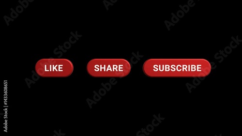 Like share subscribe 3d Button Animation with transparent background