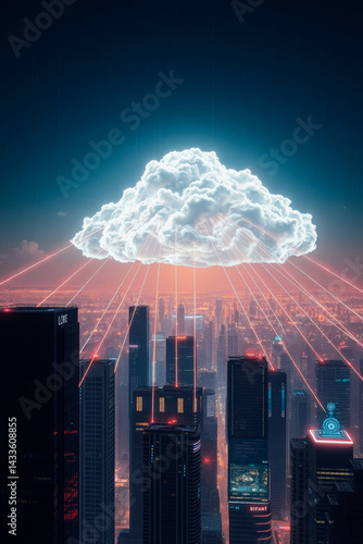 Futuristic City Connected to a Cloud
