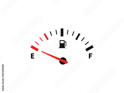 Empty indicator Fuel, Set Fuel indicators Icons. Fuel gauge with warning to indicate low fuel level, Vector of classic gas tank indicator on car dashboard panel. isolated on white backgroud.