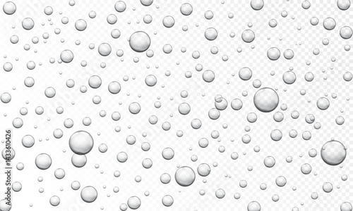 Air bubbles texture. Oxygen bubble flow in clear water. Fizzy sparkles under water aquarium, soda pop and champagne. Effervescent pill vector background.