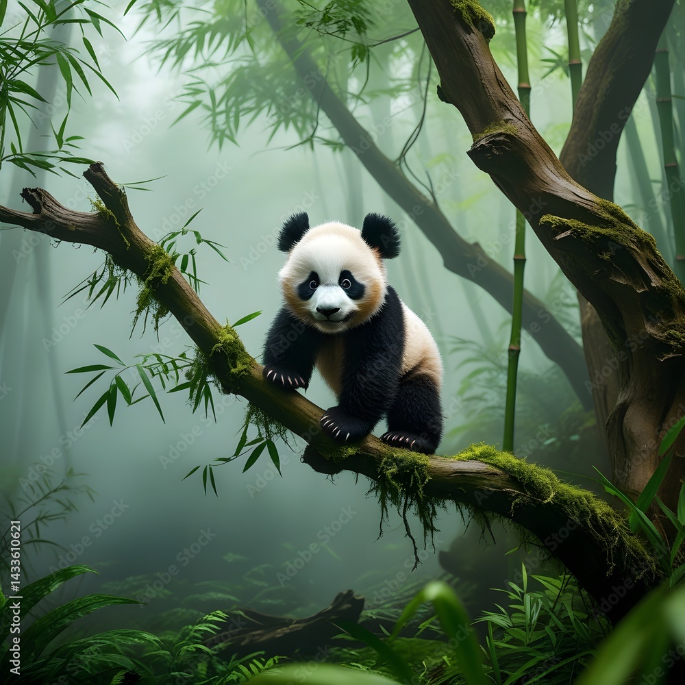 Obraz premium The giant panda climbs trees