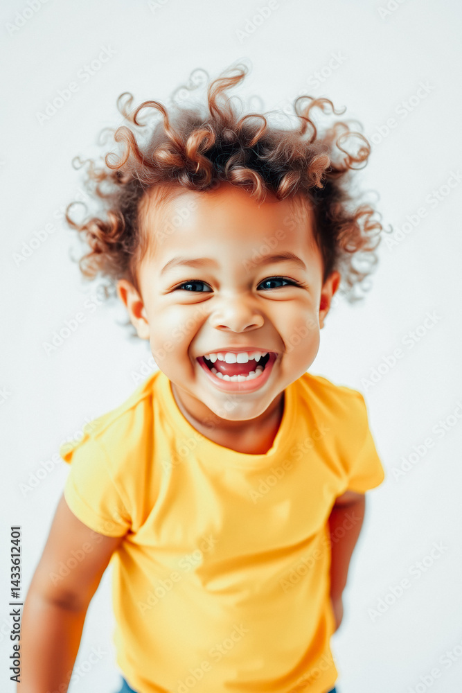 Joyful Little Girl Wearing Yellow Shirt