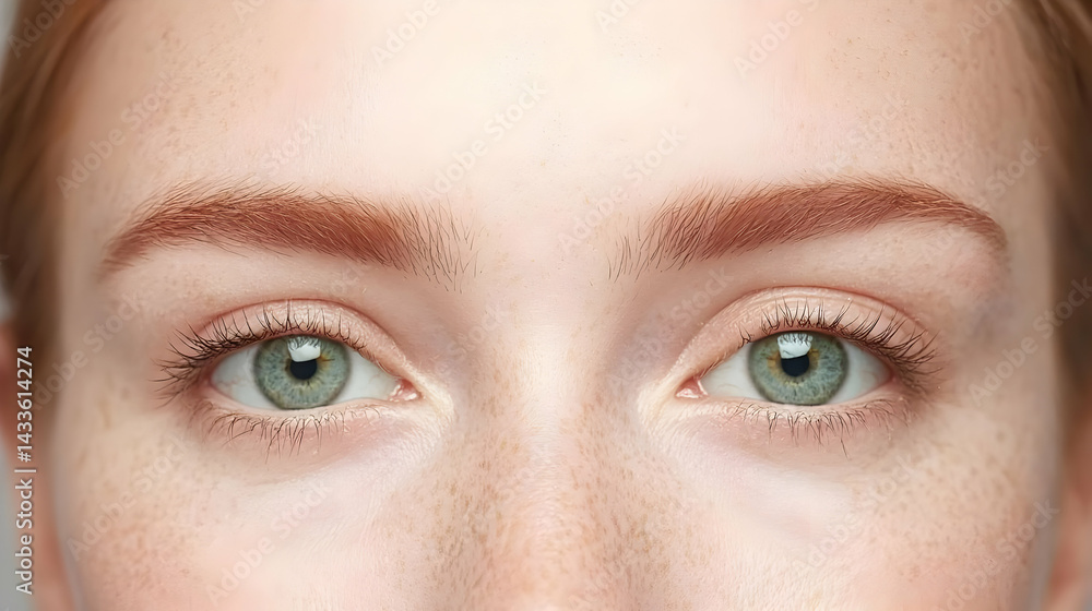 Obraz premium Close up Portrait of a Young Woman with Glitter Makeup and Green Eyes in Studio Lighting