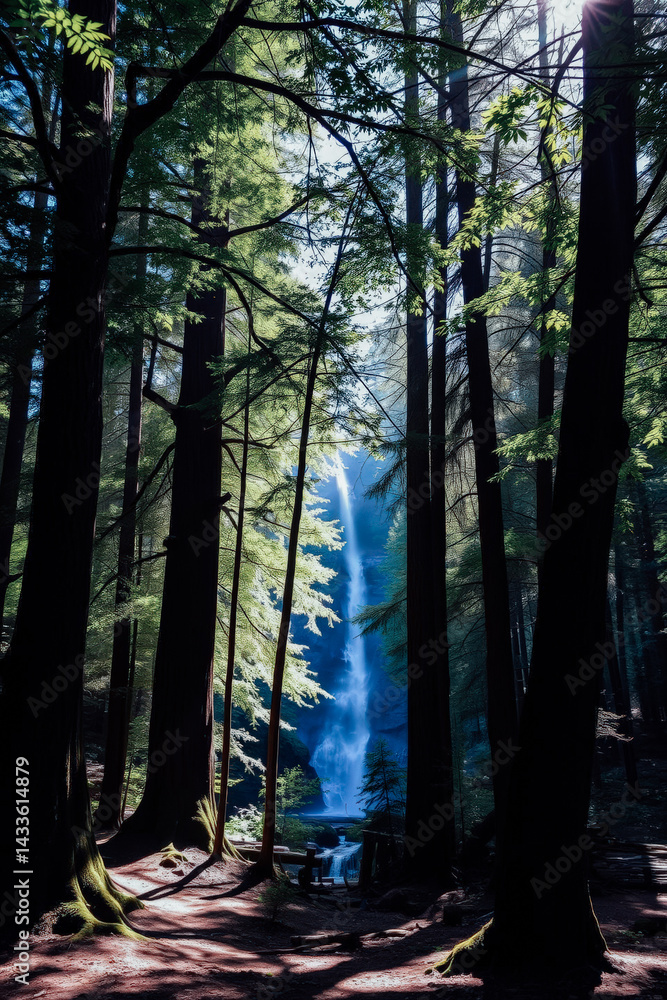 Hidden Waterfall in Lush Forest