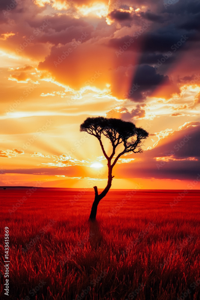 Dramatic Sunset Over a Crimson Field