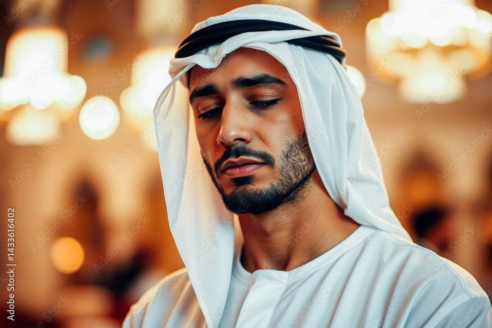 Thoughtful Arab Man in Traditional Attire