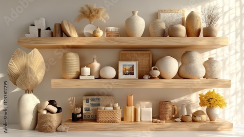 Wallpaper Mural Warm and Cozy Home Decor Shelf Arrangement with Natural Elements, Textures, and Decorative Objects for a Stylish Interior Design Inspiration Torontodigital.ca