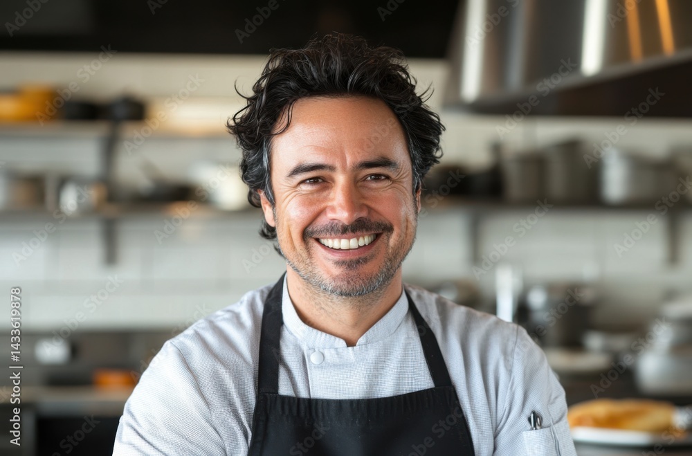 Obraz premium Chef in a clean, contemporary kitchen, posing