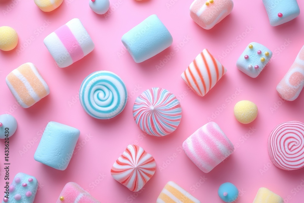 Colorful marshmallows create a whimsical candy paradise with pastel hues and playful shapes in a delightful confectionery arrangement Colorful marshmallows create a whimsical candy paradise with pastel hues and playful shapes in a delightful confectionery arrangement