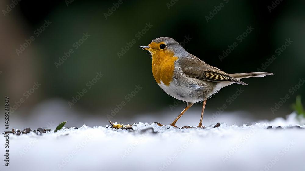 Fototapeta premium Robin On Snowy Ground In Winter