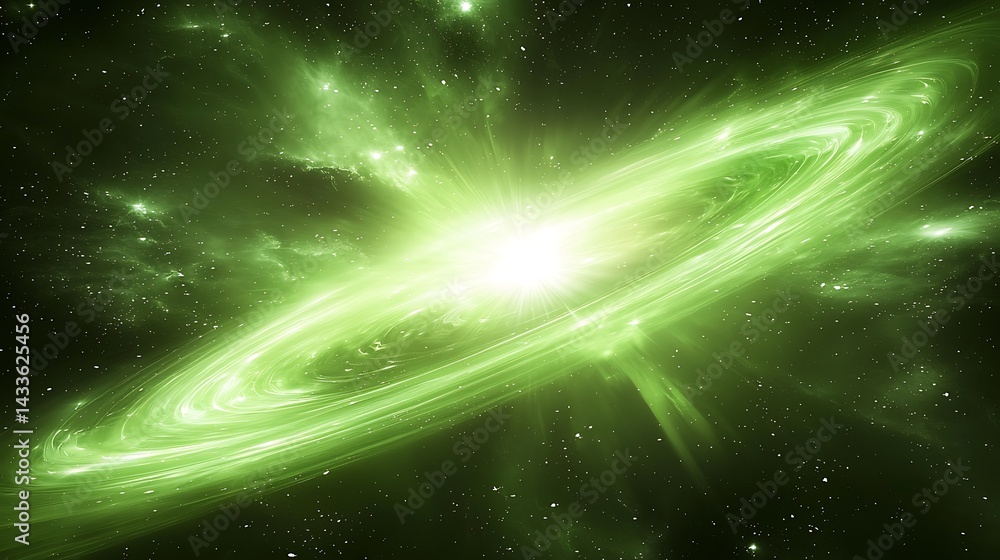 Fototapeta premium Celestial Green Nebula: A Cosmic Dance of Light and Energy