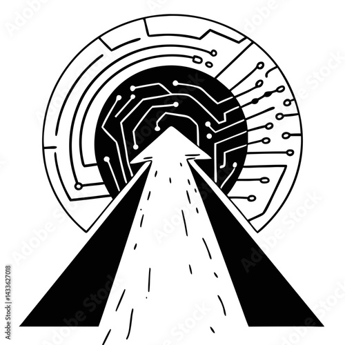 Payment arrow traveling through digital tunnel icon vector. Real-time payment tunnel logo.