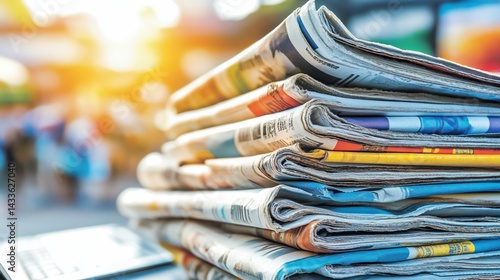 Stack of newspapers outdoors