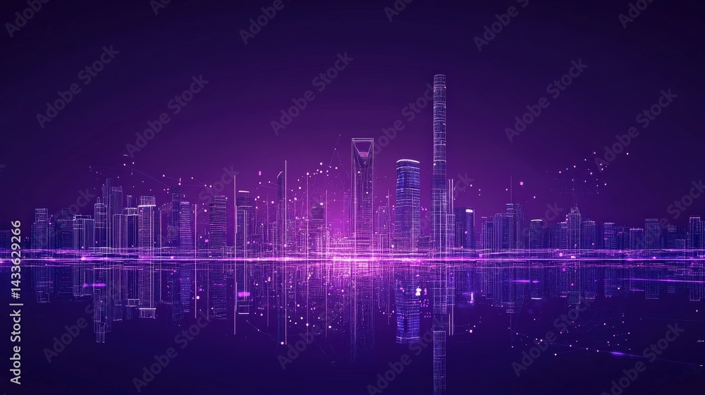 Fototapeta premium Digital Skyline of a Modern City