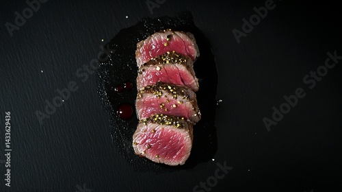 Sliced steak with seasoning