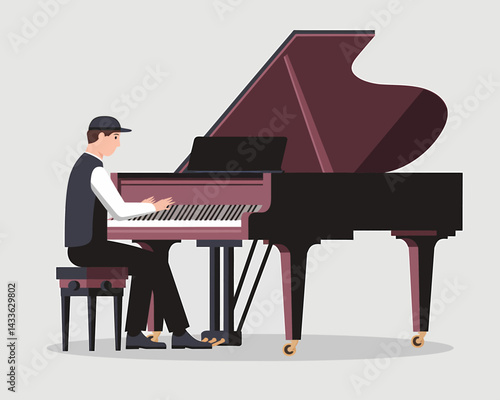Pianist performing on grand piano, showcasing musical talent and refined entertainment