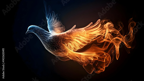 Abstract Glowing Fire Bird In Flight