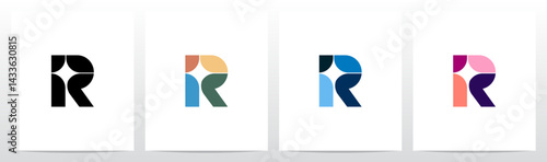 Star Spark Light Negative Space Mosaic Letter Logo Design R