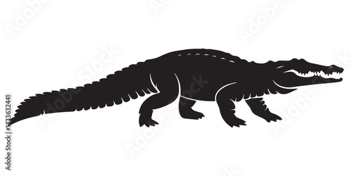 Crocodile silhouettes with reptile and wildlife elements on white background