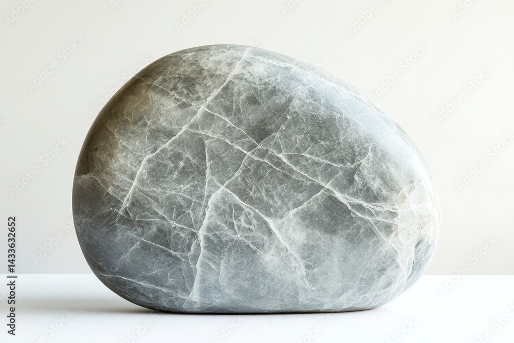 Smooth, grey stone sculpture, exhibiting subtle veining, resting on a plain surface. Smooth, grey stone sculpture, exhibiting subtle veining, resting on a plain surface.