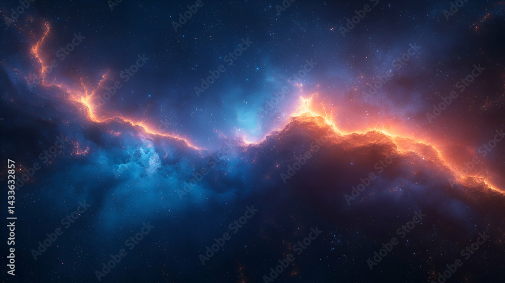 Galactic nebula with orange-blue hues, starry universe, celestial artwork, astronomy digital painting Galactic nebula with orange-blue hues, starry universe, celestial artwork, astronomy digital painting